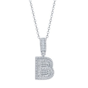 Bella Silver Sterling Silver 'B' Baguette CZ Initial 18" Pendant Necklace  - Silver - 1 of 2