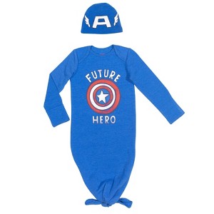 Marvel Avengers Captain America Baby Cosplay Sleeper Gown and Hat Newborn to Infant  - 1 of 4