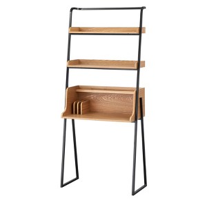 Estanier Desk with Shelves Natural/Black - Lifestorey: Industrial Style, Veneer Finish, Metal Frame, Open Storage - 1 of 4