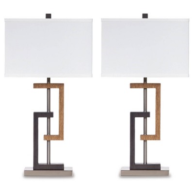 Modern Geometric Brown and Silver Table Lamp Set with 3-Way Switch