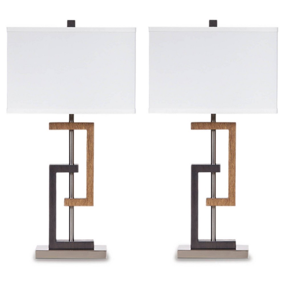 Photos - Floodlight / Street Light Set of 2 Syler Table Lamps Brown/Silver - Signature Design by Ashley