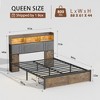 XIYUYEU Queen/King Size Upholstered Platform Bed Frame with Storage Headboard,2 Drawers,Charging Station and LED Light,Brown - 3 of 4