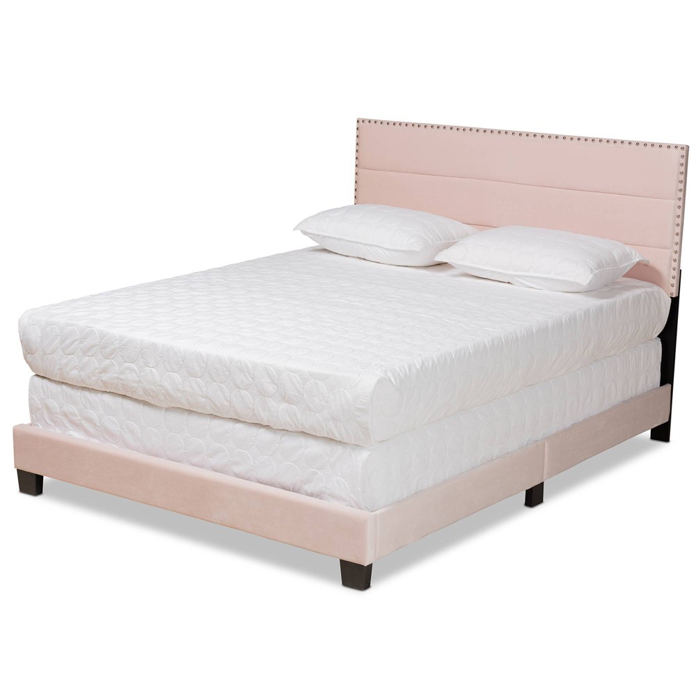 Photos - Bed Frame Full Tamira Glam Velvet Fabric Upholstered Panel Bed Pink - Baxton Studio