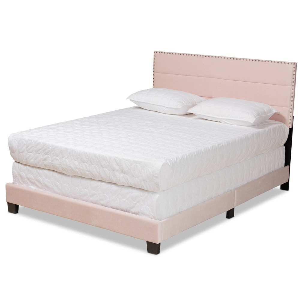 Photos - Bed Queen Tamira Glam Velvet Fabric Upholstered Panel  Pink - Baxton Studio