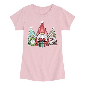 Girls' - Instant Message - Three Christmas Gnomes Fitted Short Sleeve Graphic T-Shirt - 1 of 4