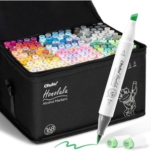 Ohuhu Alcohol Brush Markers 168-color Set Double Tipped Alcohol-based Markers - Brush & Chisel -w/ 1 Alcohol Marker Blender- Honolulu - Refillable Ink - 1 of 4