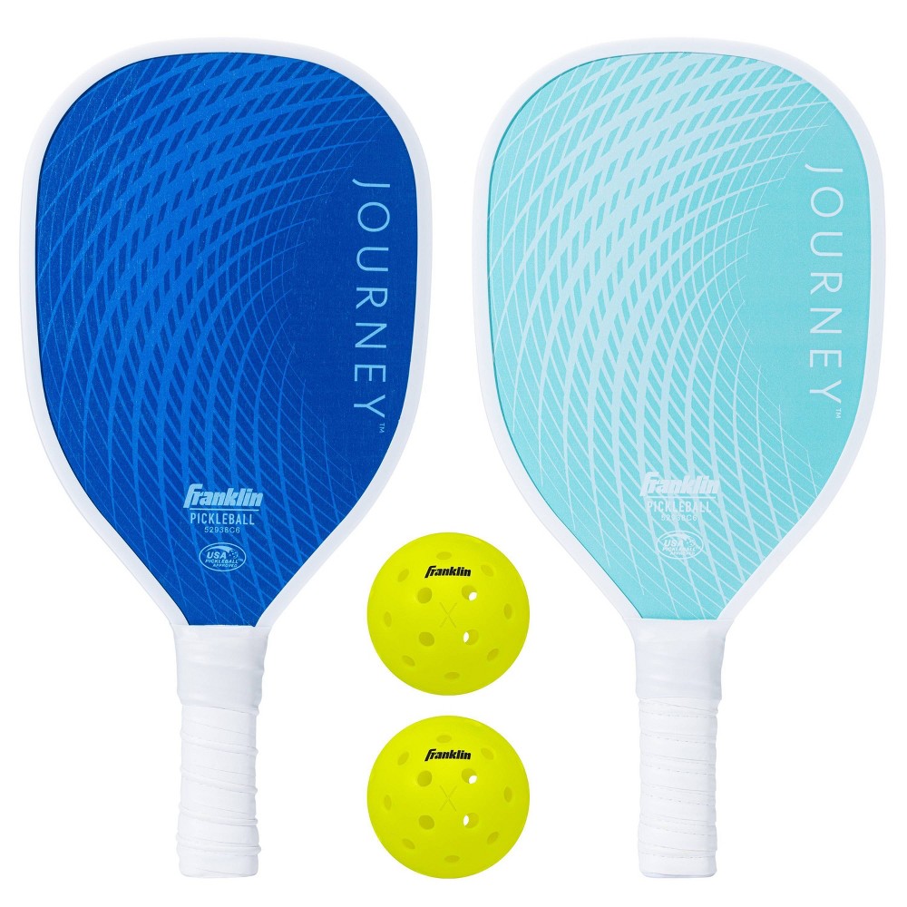 Franklin Sports 2 Player Journey Paddle Ball Set in Mesh Bag - Navy/Turquoise: Pickleball Paddles, 4" Grip, 15.75" Length