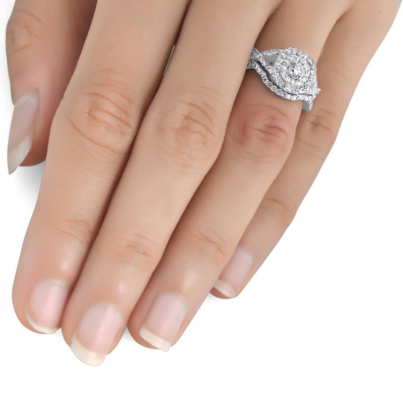 Pompeii3 1 1/10ct Cushion Diamond Halo Engagement Ring Set 10K White Gold, 4 of 6