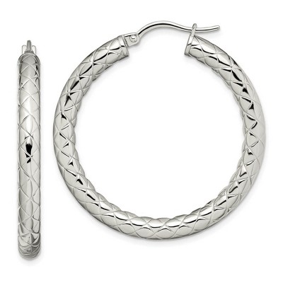 Black Bow Jewelry 5mm Crisscross Round Hoop Stainless Steel Earrings - 38mm (1 1/2 in)
