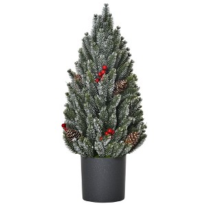 Gulches 18in Artificial Fir Tree in Pot 1PC Flocked White 170 Tips Red Berries Pinecones 18in Tall Indoor Tabletop Holiday Decor - 1 of 4