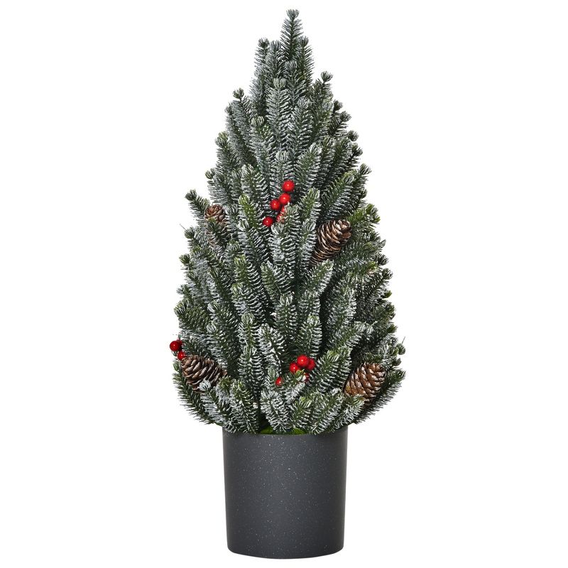 HOMCOM 1.5 FT Tall Unlit Miniature Snow-Flocked Tabletop Artificial Christmas Tree, Holiday Decoration with Pine Cones and Berries, 4 of 8