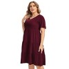 Women's Plus Size V Neck Short Sleeve A Line Ruffle Hem Babydoll Flowy Dress - 2 of 4