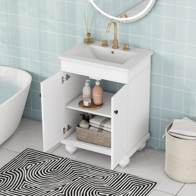 NicBex 30" Bathroom Storage Cabinet with Sink Bathroom Cabinets, 1 Spacious Cabinet with 2 Shelves on The Door, 1 Open Shelf for Bathroom