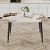 Gulches Modern Minimalist Dining Table, 50"x30" White Patterned Sintered Stone Top, Black Metal Legs, Non-Slip Pads - 2 of 4