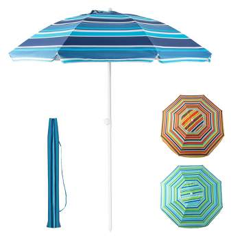 Tangkula 6.5 FT Patio Portable Beach Adjustable Umbrella w/ Sandbag