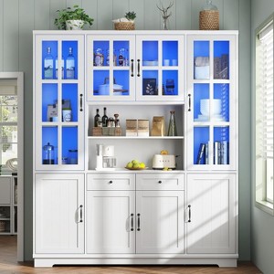 AMERLIFE 79" Tall Modern Storage Cabinet with Glass Doors & LED Lights for Living Room, White - 1 of 4