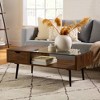 Saracina Home Tapered Leg Mid-Century Modern Storage Coffee Table Glass/Dark Walnut: Laminated MDF, Metal Frame, Fixed & Open Shelves - 2 of 4