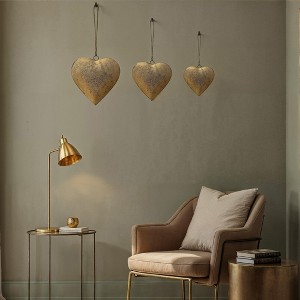 Royal Hampton Decorative Metal Heart Wall Decor Set of 3, Antique Gold Iron with Jute Hanging Rope, 12, 9.5, 7 Inches - 1 of 4