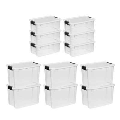 Sterilite 30 Quart Plastic Stacker Box, Lidded Storage Bin Container For  Home And Garage Organizing, Shoes, Tools, Clear Base & Gray Lid, 6-pack :  Target