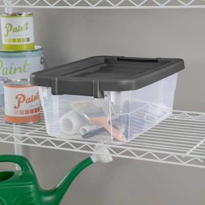 16 Quart Clear Plastic Stacking Storage Containers with Gray Lid