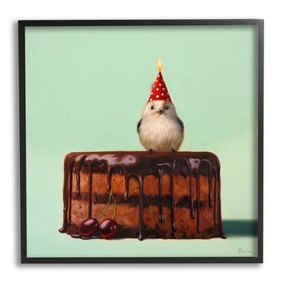 Stupell Industries Party Hat Bird Chocolate Cake Framed Giclee Art