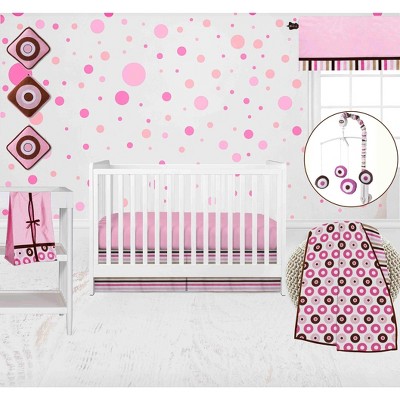 Bacati - Mod Dots Stripes Pink Fuschia Beige Chocolate 10 pc Crib Bedding Set with 2 Crib Fitted Sheets