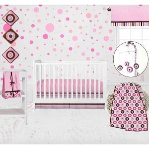 Bacati - Mod Dots Stripes Pink Fuschia Beige Chocolate 10 pc Crib Bedding Set with 2 Crib Fitted Sheets - 1 of 4