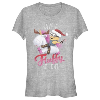 Juniors Womens Despicable Me Christmas Minions Have A Fluffy Day Unicorn  T-Shirt - Athletic Heather - Medium