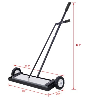 26" Adjustable Rolling Magnetic Sweeper, 30LBS Capacity Quick Release Sweeper, Heavy Duty Magnetic Pickup Tool for Nails Screws Collection