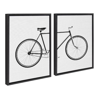 Black and White Bicycle Canvas Art Set with Black Frame