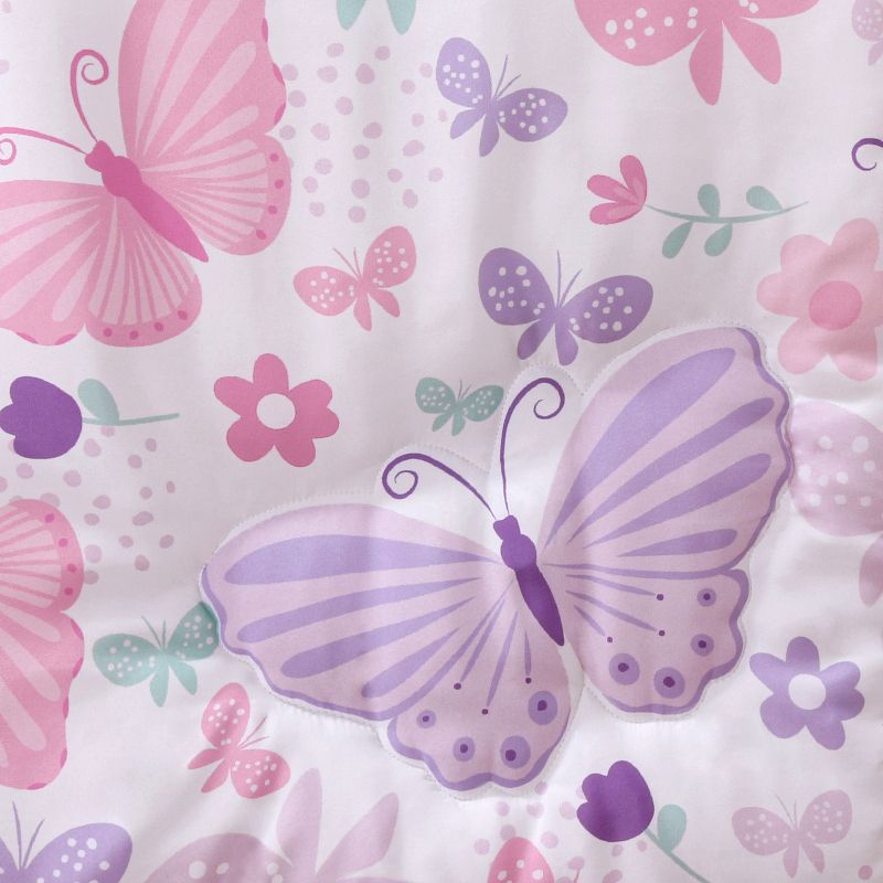 The Peanutshell Butterfly Song Crib Bedding Set for Baby Girls, 3-Piece Nursery Set in Pink|Purple, 3 of 8