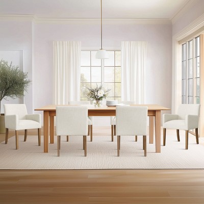 Set of 6 Upholstered Dining Chairs, Modern Linen Armchairs with Solid Wood Legs, Comfortable Accent Chairs for Dining Room & Kitchen-Maison Boucle