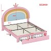 Twin/Full Size Velvet Upholstered Rainbow Design Bed, Princess Platform Bed with Storage Drawer, Pink - ModernLuxe - 3 of 4