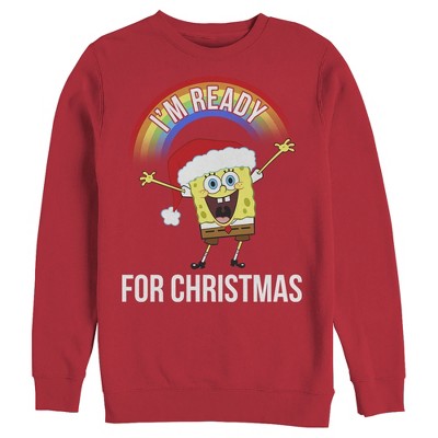 Men's SpongeBob SquarePants Christmas I'm Ready Rainbow Sweatshirt