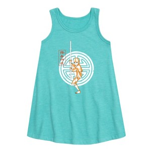 Girls' - Avatar: The Last Airbender - Aang Crest Graphic Sleeveless Aline Dress - 1 of 4