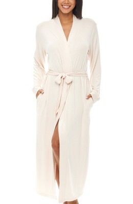 ADR Women's Lightweight Cotton Robe, Classic Soft Knit Long Lounge Robe with Pockets
