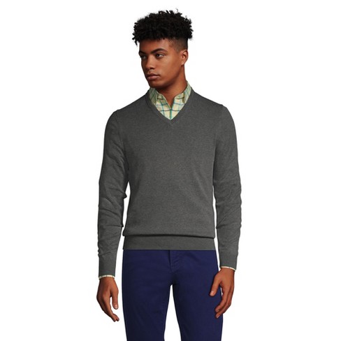 Lands' End Men's Classic Fit Fine Gauge Supima Cotton V-neck Sweater ...