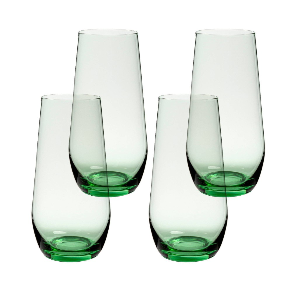 Photos - Glass over&back Set of 4 19oz Tall Stemless Mouth-Blown Glasses Green: Microwave & Dishwasher-Safe, BPA-Free Drinkware