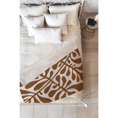 Alisa Galitsyna Linocut Plant 2 80" x 60" Fleece Throw Blanket - Deny Designs