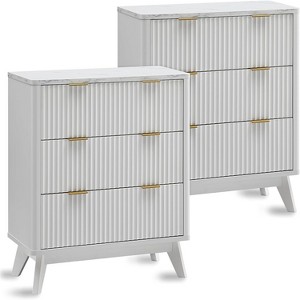 SinCiDo Modern Fluted Nightstand Set of 2, Faux Marble Top Side Tables w/3 Storage Drawers, End Tables for Bedroom, Living Room - 1 of 4