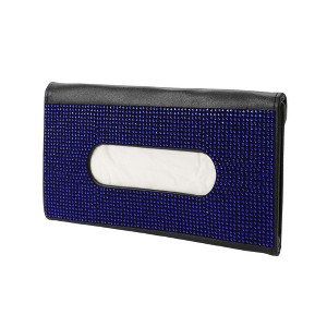 Unique Bargains Universal Car Tissue Holder Sun Visor Holder Cover Car Backseat Extra Large Tissue Organization Faux Leather Black Blue - 1 of 4