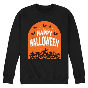 Men's - Disney - Happy Halloween Trick Or Treat Silhouette Group Graphic Fleece Sweatshirt - 1 of 4