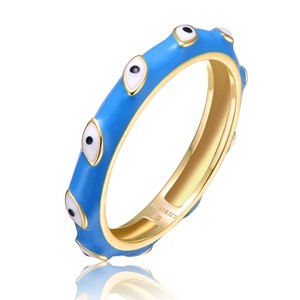 Guili 14K Gold Plated Slim Bamboo Stacking Ring with White Evil Eye Enamel – A Chic & Protective Piece for Kids & Teens in Blue or Red, Sizes 3-7. - 1 of 3