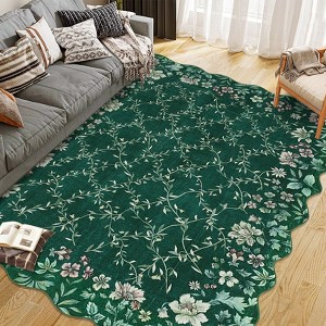 Floral Irregular Edge Carpet Indoor Non Slip Washable Boho Vintage Entry Rug Low Pile Throw Rugs for Entryway - 1 of 4