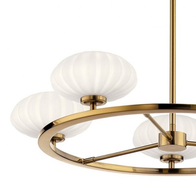 Fox Gold Mid-Century Modern 6-Light Chandelier with Satin Etched Glass