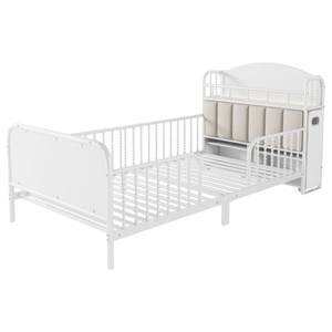 TopComfy Beds Twin Size Metal Platform Bed Frame Kids Twin Beds with Upholstered Pull Out Storage Shelves for Bedroom, White, 45.87"*17.72"*11.22" - 1 of 4