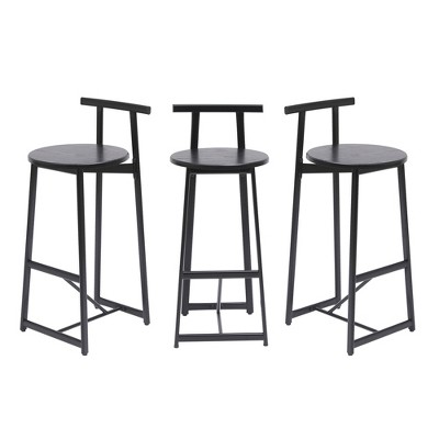 VYNXARIA 27''H Barstool Set of 3 Wooden Round Bar Stools with Footrest Modern Kitchen Chairs for Counter (Black & Black)