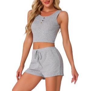 INSPIRE CHIC Women's Ribbed Knit Casual Crop Tank Top with Shorts Sleeveless Pajama Sets - 1 of 4