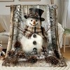 Lomsoe Snowman in Forest Pattern Blanket - Flannel Throw with Snowman, Top Hat & Plaid Scarf - Christmas Winter Home Decor Gift. - 4 of 4