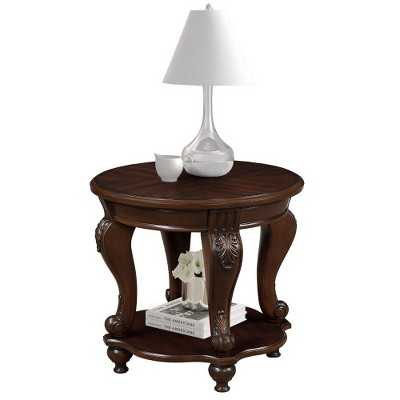 LIVAREEmlen 22'' Retro Round End Table, Solid Wood Sofa Side Table with Shelf, Living Room Corner Table Easy Assemble, Cherry